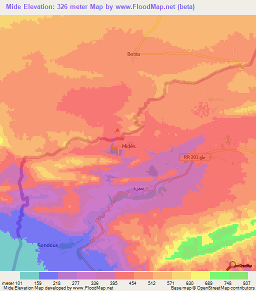 Mide,Tunisia Elevation Map