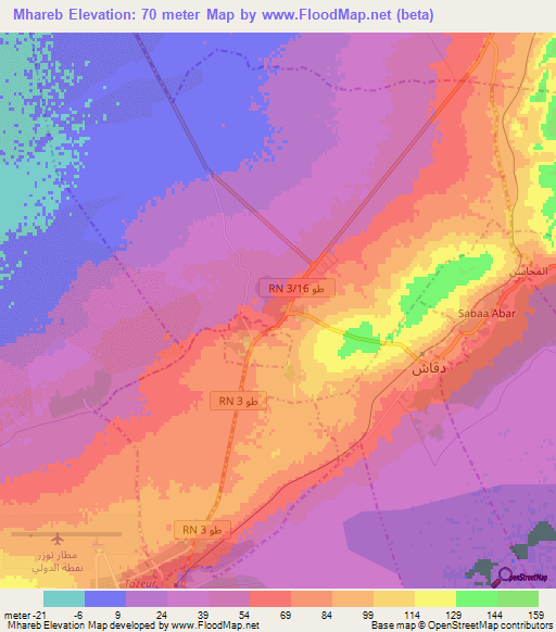 Mhareb,Tunisia Elevation Map