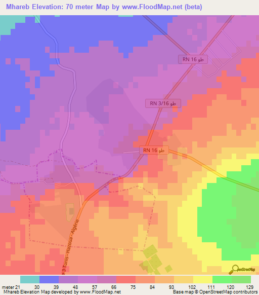 Mhareb,Tunisia Elevation Map