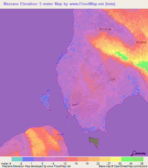 Mezrane,Tunisia Elevation Map