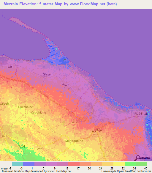 Mezraia,Tunisia Elevation Map