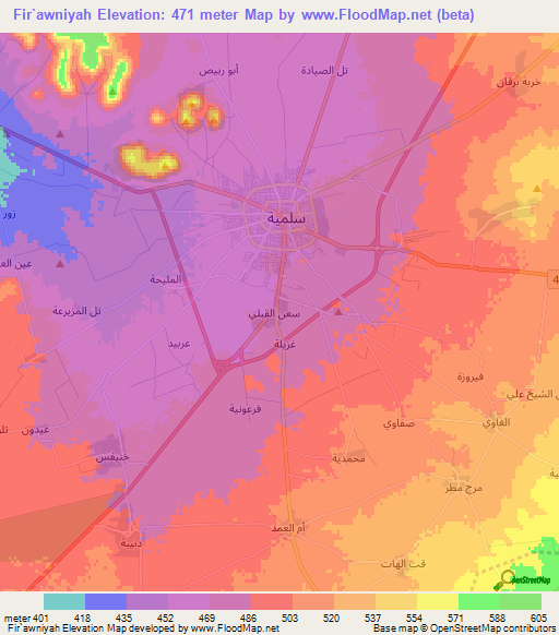 Fir`awniyah,Syria Elevation Map