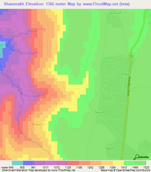 Shammakh,Jordan Elevation Map