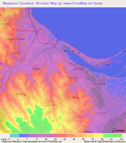 Maatmeur,Tunisia Elevation Map