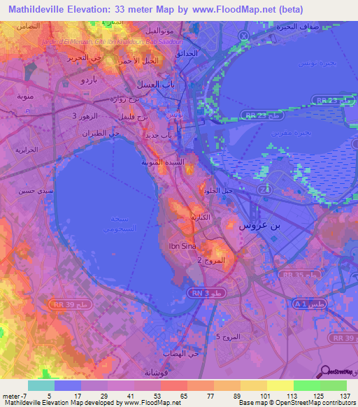Mathildeville,Tunisia Elevation Map