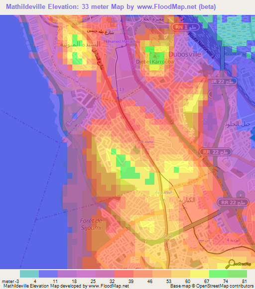 Mathildeville,Tunisia Elevation Map