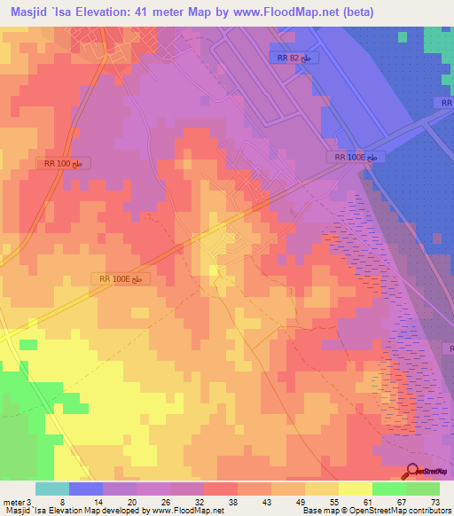Masjid `Isa,Tunisia Elevation Map