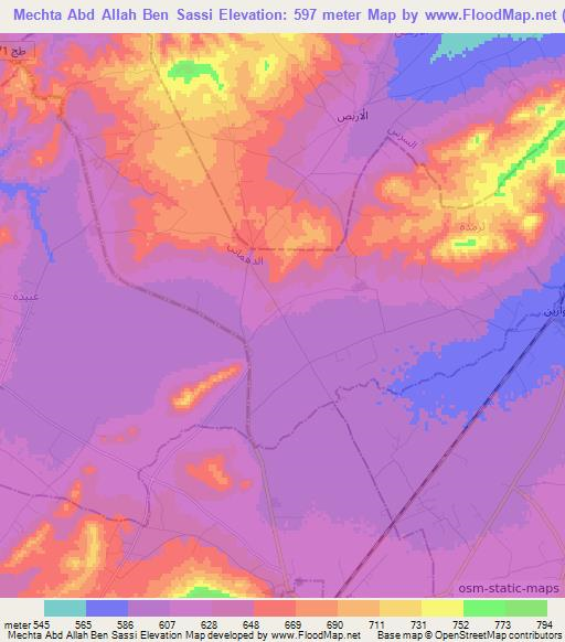 Mechta Abd Allah Ben Sassi,Tunisia Elevation Map