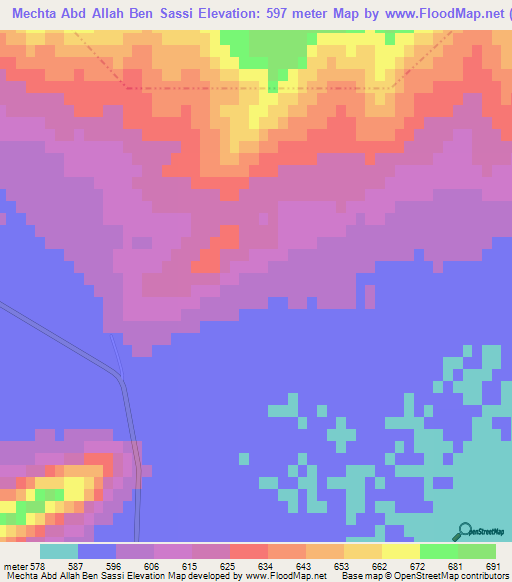 Mechta Abd Allah Ben Sassi,Tunisia Elevation Map