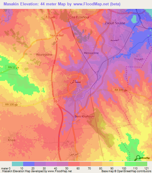 Masakin,Tunisia Elevation Map