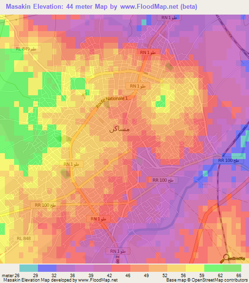 Masakin,Tunisia Elevation Map