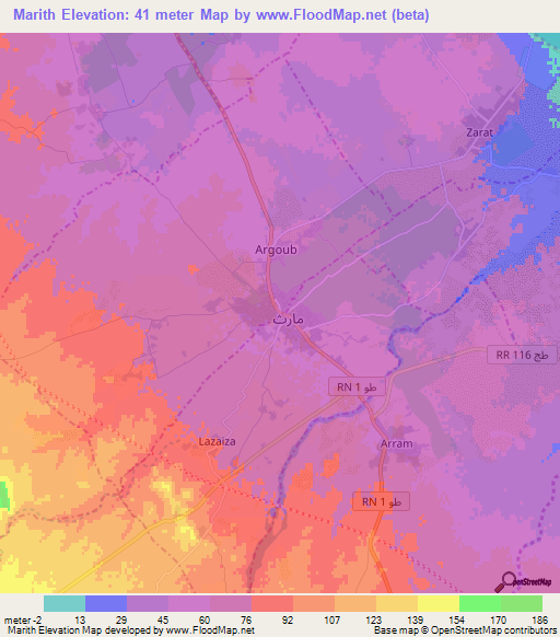 Marith,Tunisia Elevation Map