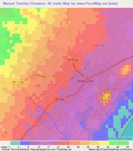 Menzel Temime,Tunisia Elevation Map