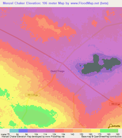Menzel Chaker,Tunisia Elevation Map