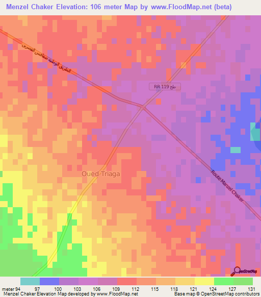 Menzel Chaker,Tunisia Elevation Map