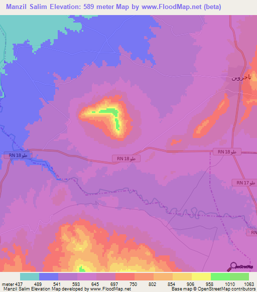Manzil Salim,Tunisia Elevation Map