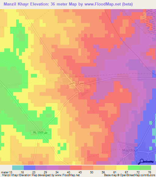 Manzil Khayr,Tunisia Elevation Map