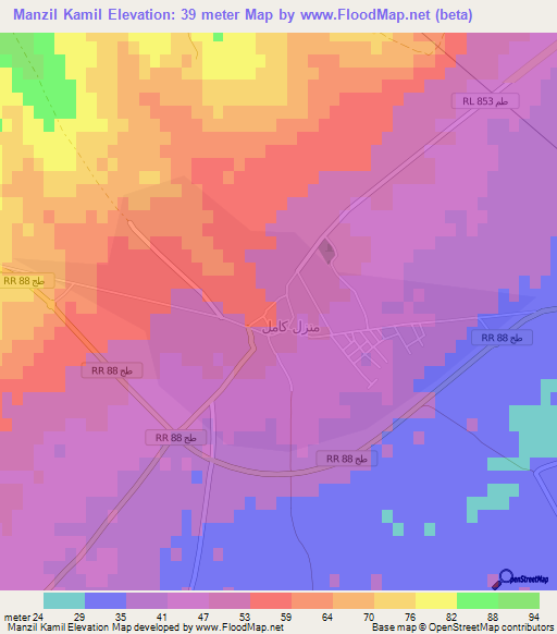 Manzil Kamil,Tunisia Elevation Map