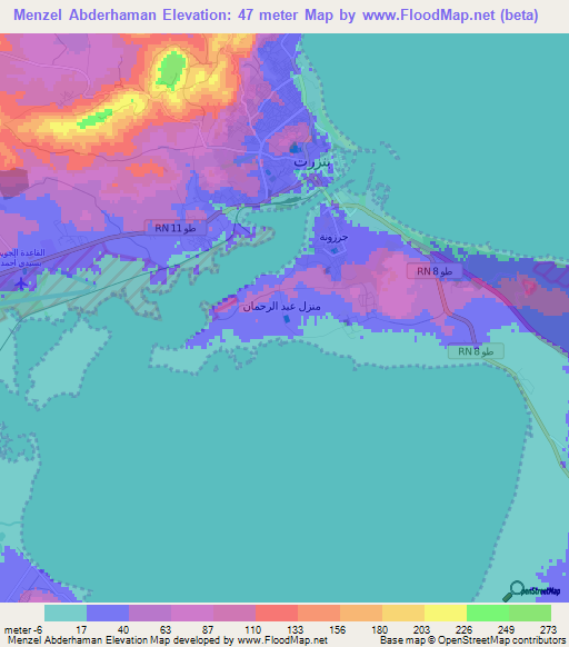 Menzel Abderhaman,Tunisia Elevation Map