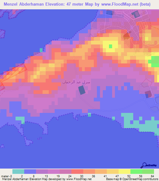 Menzel Abderhaman,Tunisia Elevation Map