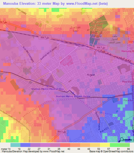 Manouba,Tunisia Elevation Map