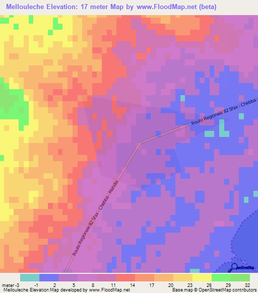 Mellouleche,Tunisia Elevation Map