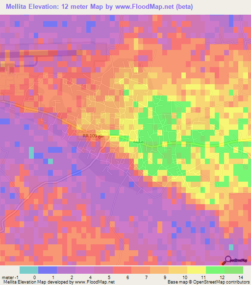 Mellita,Tunisia Elevation Map