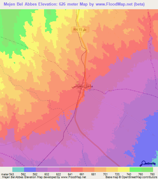Mejen Bel Abbes,Tunisia Elevation Map