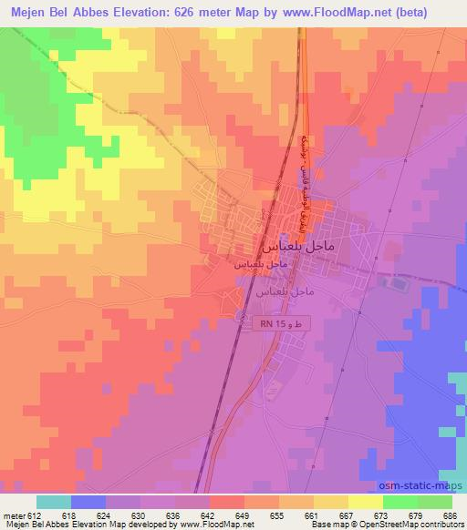 Mejen Bel Abbes,Tunisia Elevation Map