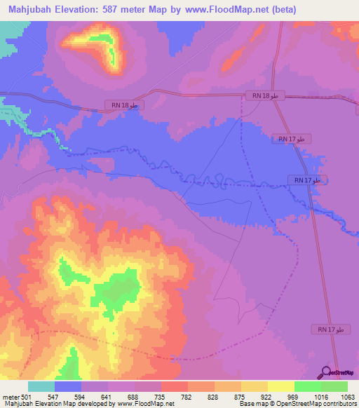 Mahjubah,Tunisia Elevation Map