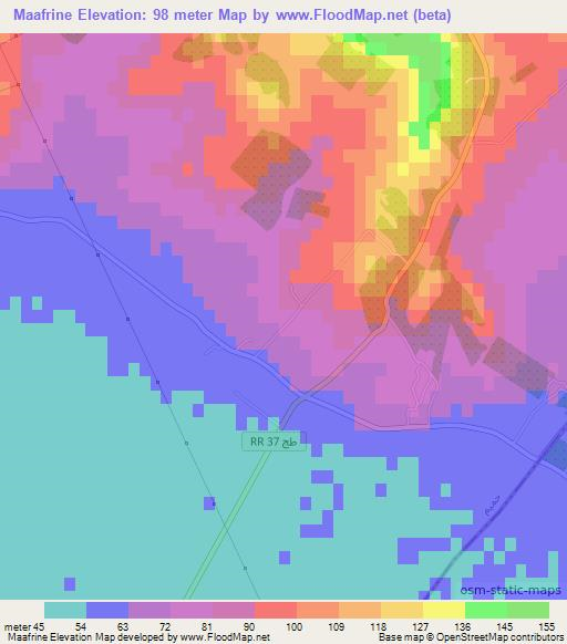 Maafrine,Tunisia Elevation Map