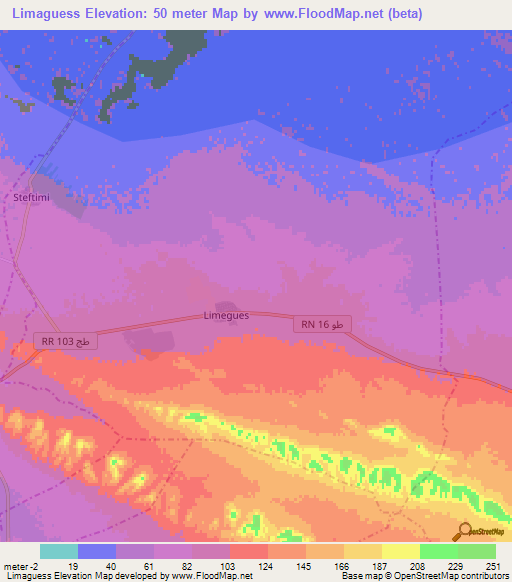Limaguess,Tunisia Elevation Map