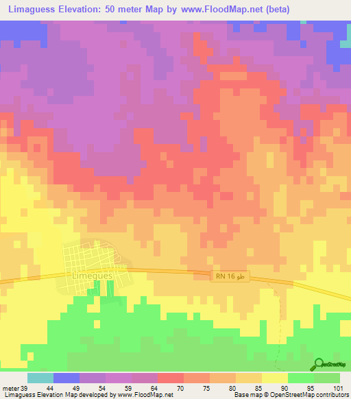 Limaguess,Tunisia Elevation Map