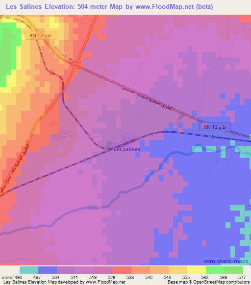 Les Salines,Tunisia Elevation Map