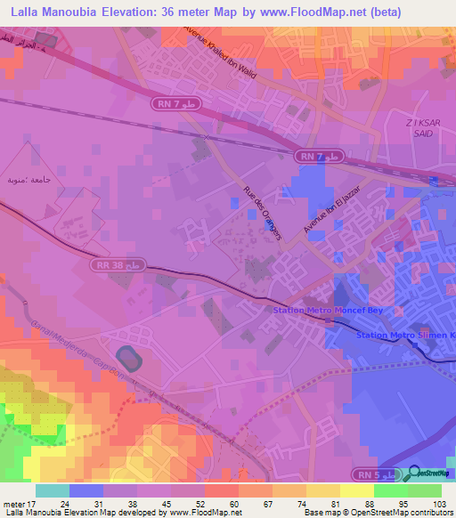 Lalla Manoubia,Tunisia Elevation Map