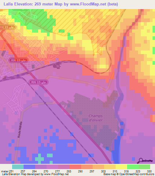 Lalla,Tunisia Elevation Map