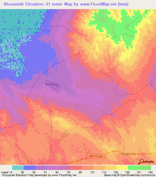 Khoussiah,Tunisia Elevation Map