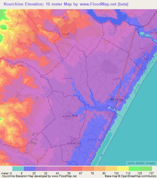 Kourchine,Tunisia Elevation Map