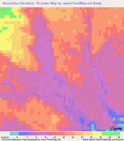 Kourchine,Tunisia Elevation Map