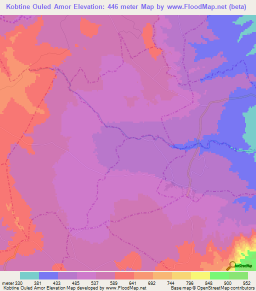 Kobtine Ouled Amor,Tunisia Elevation Map