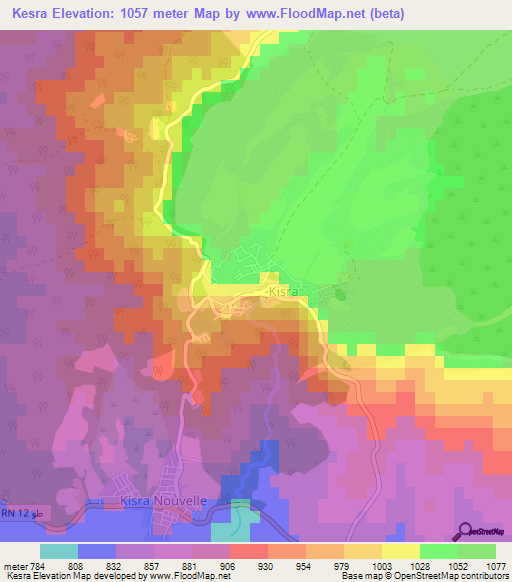 Kesra,Tunisia Elevation Map