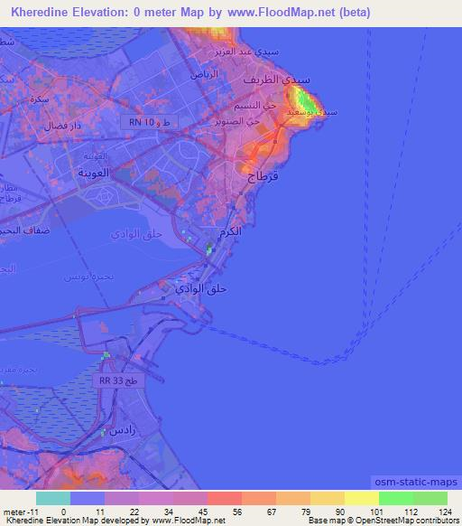 Kheredine,Tunisia Elevation Map