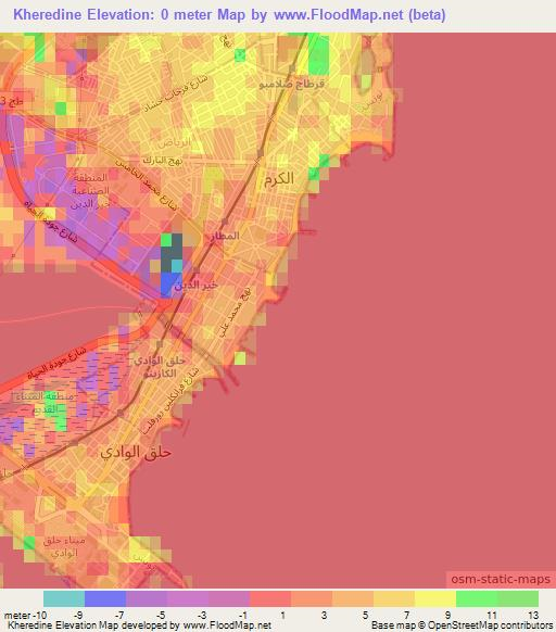 Kheredine,Tunisia Elevation Map