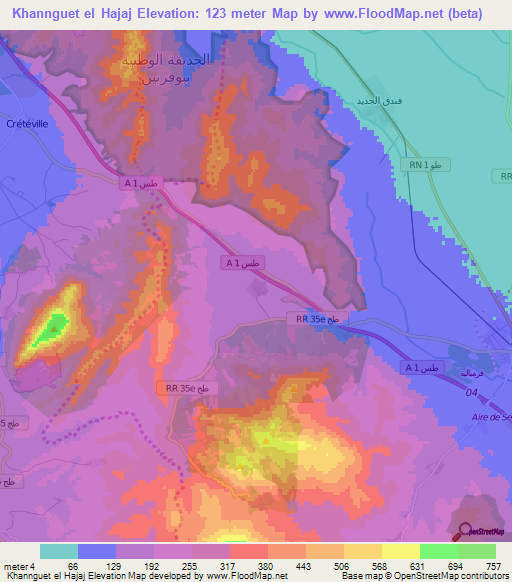 Khannguet el Hajaj,Tunisia Elevation Map