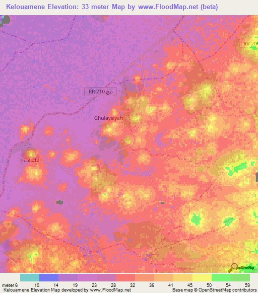 Kelouamene,Tunisia Elevation Map