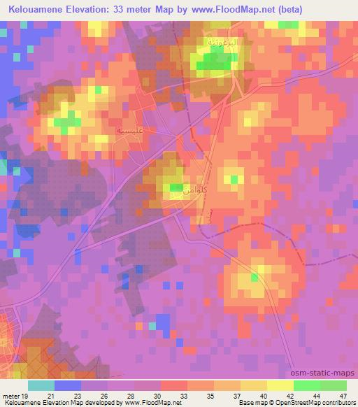 Kelouamene,Tunisia Elevation Map
