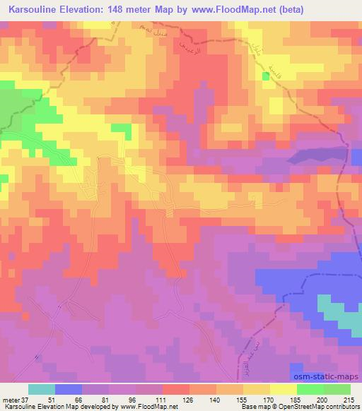 Karsouline,Tunisia Elevation Map