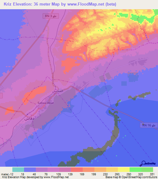 Kriz,Tunisia Elevation Map