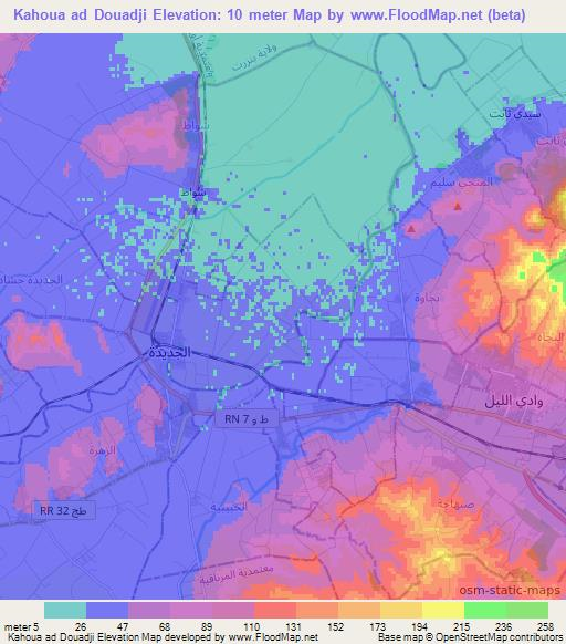 Kahoua ad Douadji,Tunisia Elevation Map