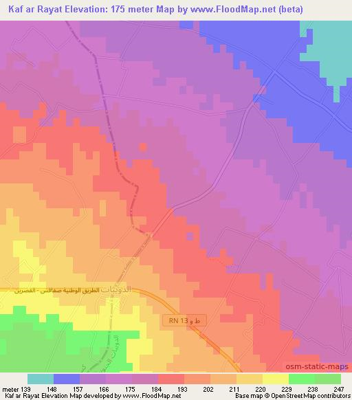 Kaf ar Rayat,Tunisia Elevation Map